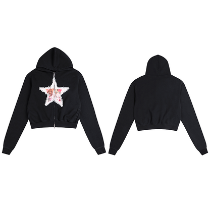 Y2K Star Embroidered Zip Hoodie