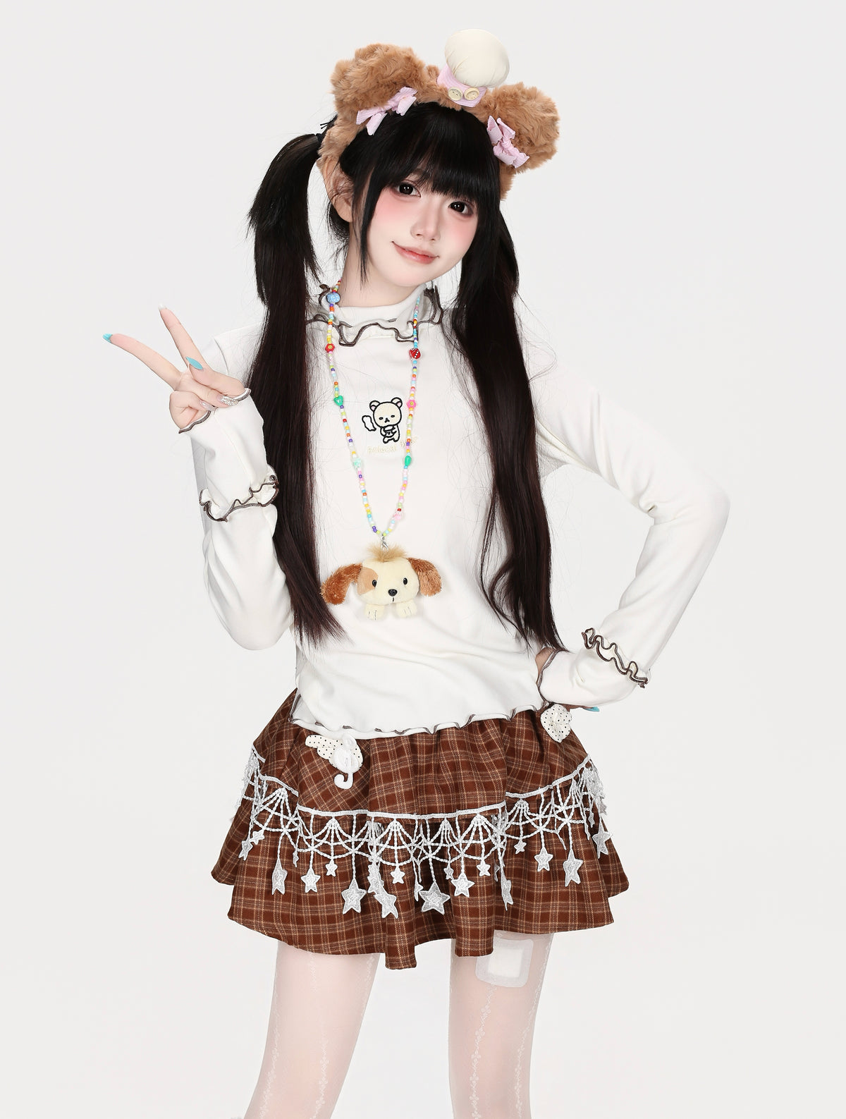 CRAZYGIRL_Bear_Embroidered_Slim_Fit_Half_High_Neck_Women&