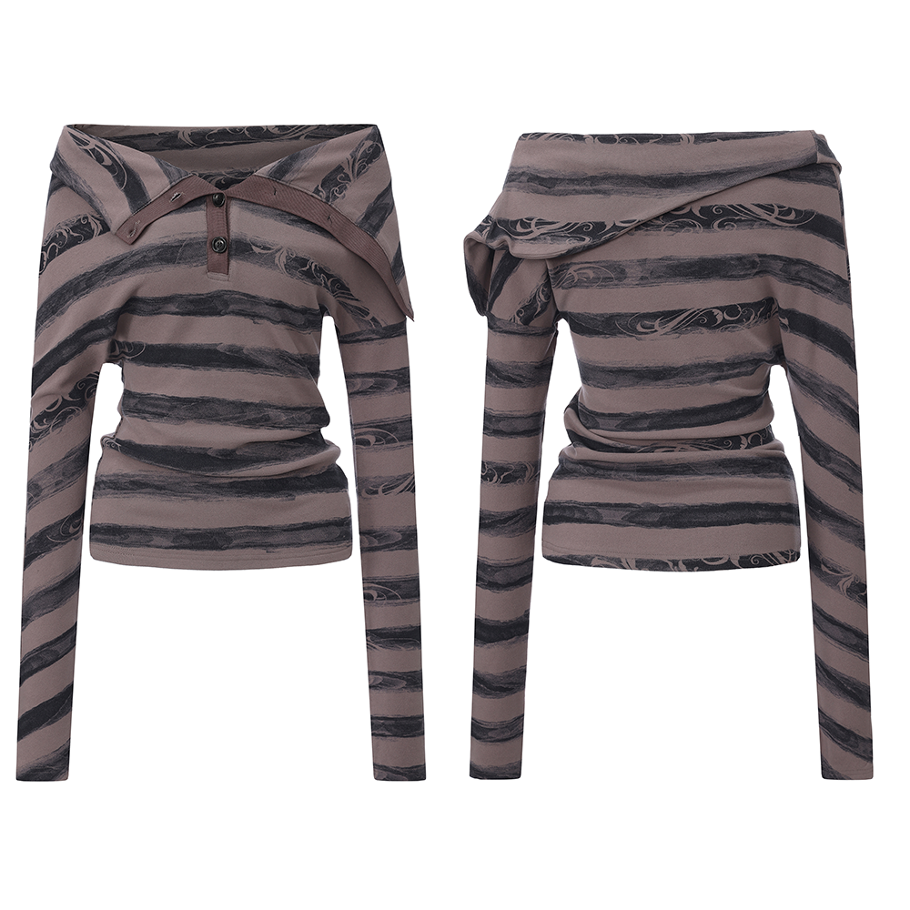 Deconstructed Stripe Henley Neck Long Tee