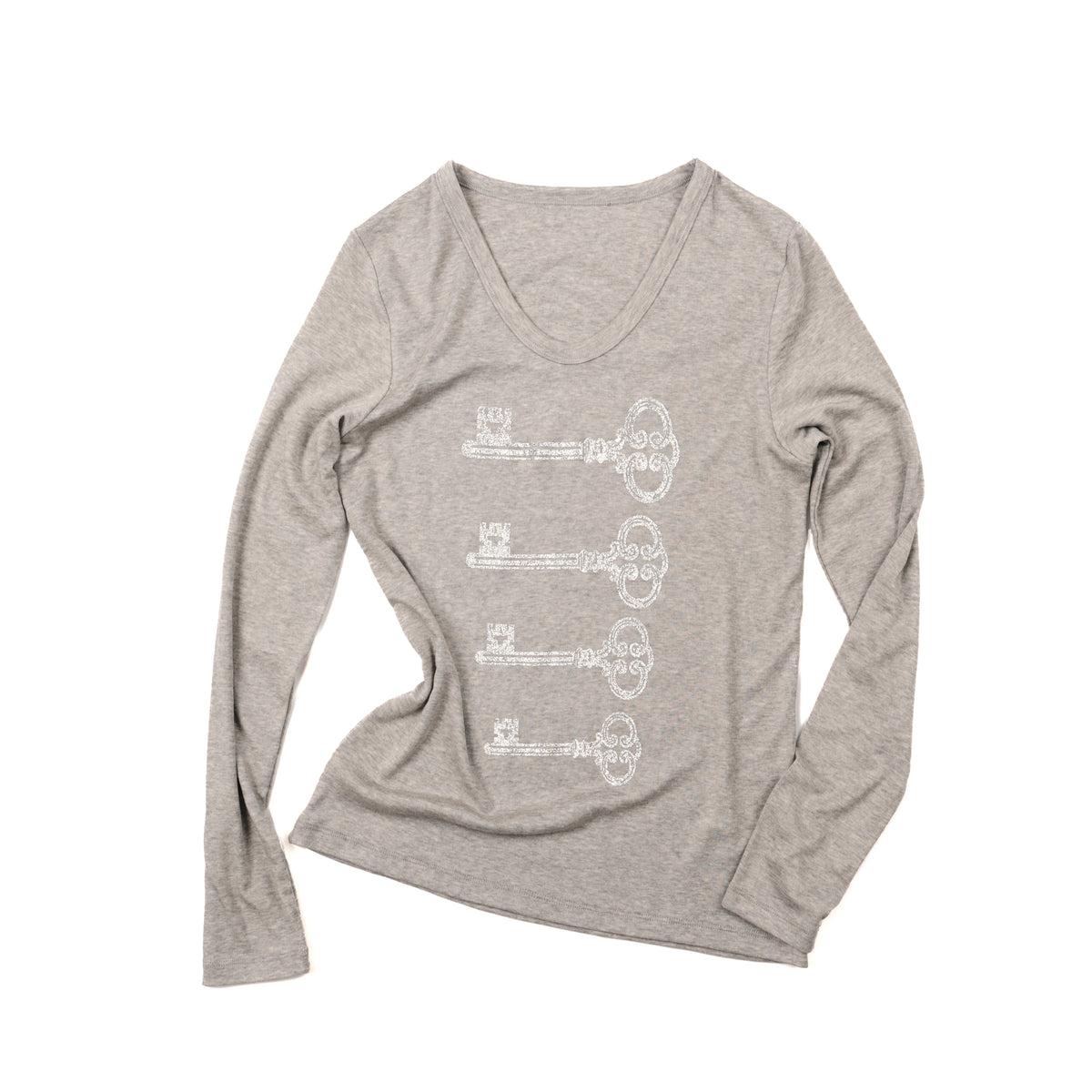 takeabreak_Vintage_Key_Print_V-neck_Slim_Fit_Lyocell_Women&