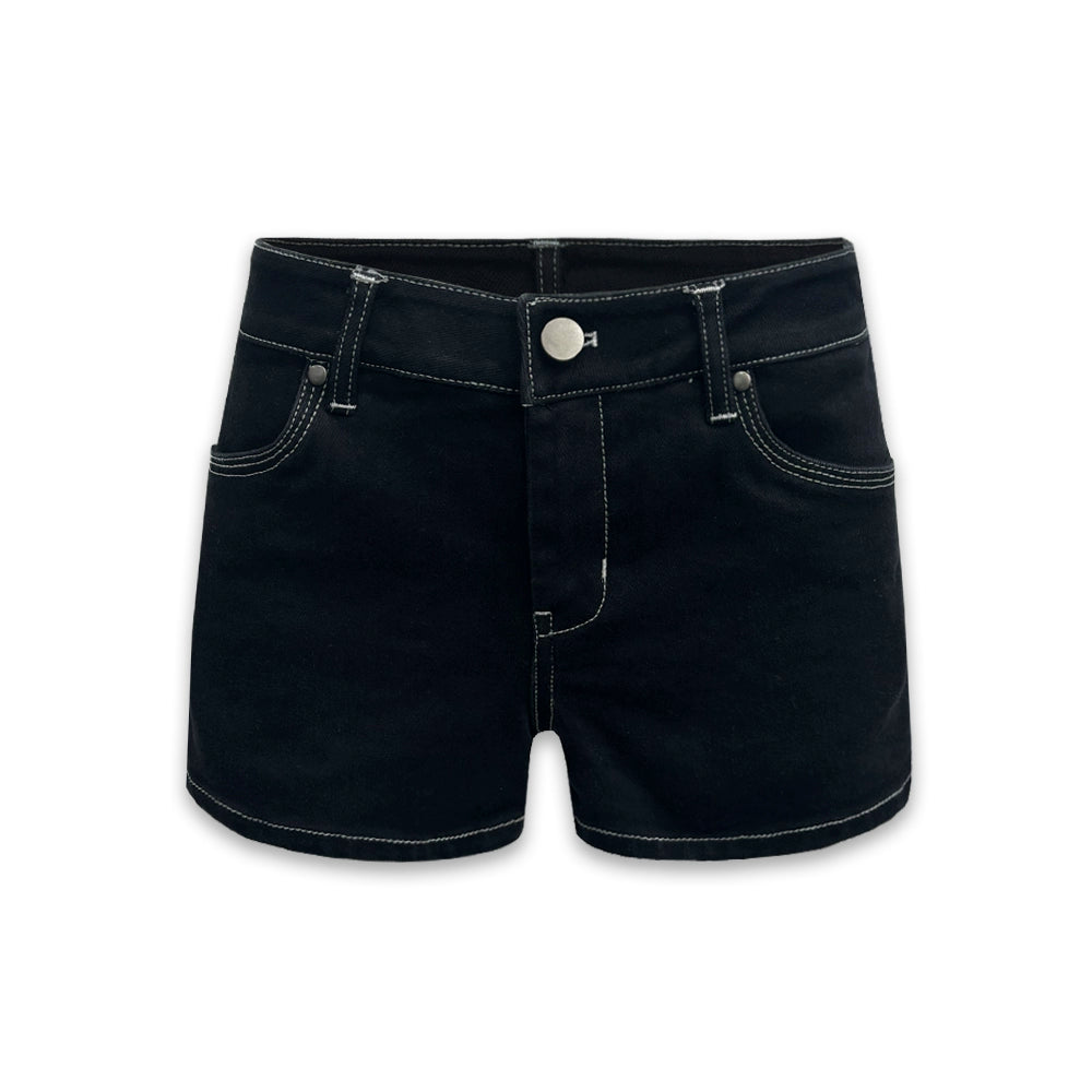 Low Rise Slim Black Distressed Denim Shorts