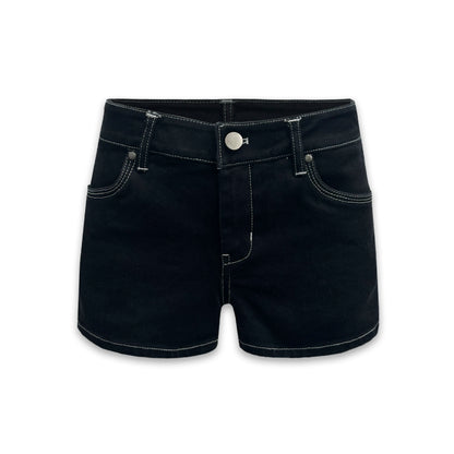 Low Rise Slim Black Distressed Denim Shorts