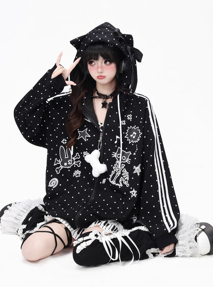 Crazy_Girl_Skull_Kitten_Polka_Dot_Cat_Ear_Drawstring_Loose_Fit_Women&