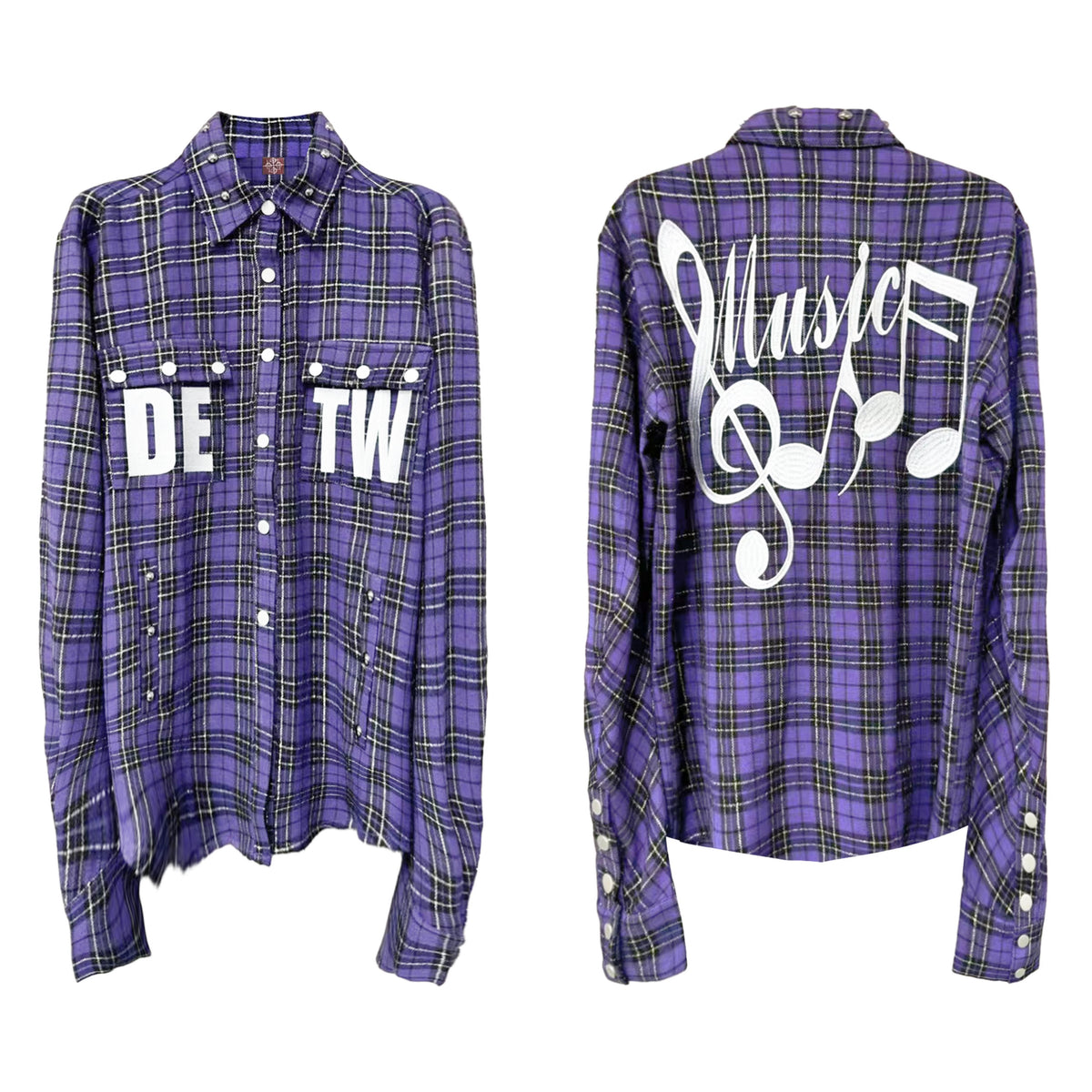 DETW_OnLine_Purple_Plaid_Patchwork_Embroidered_Loose_Fit_Women&