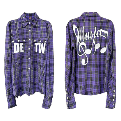 DETW_OnLine_Purple_Plaid_Patchwork_Embroidered_Loose_Fit_Women&