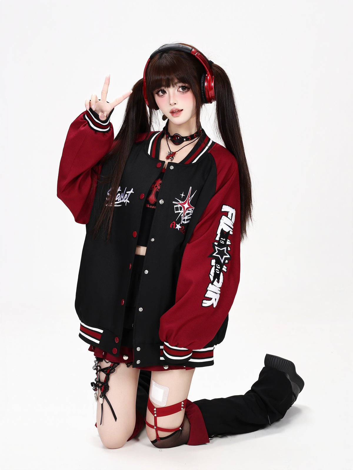 CRAZYGIRL_Embroidered_Striped_Vintage_Loose_Hooded_Raglan_Women&