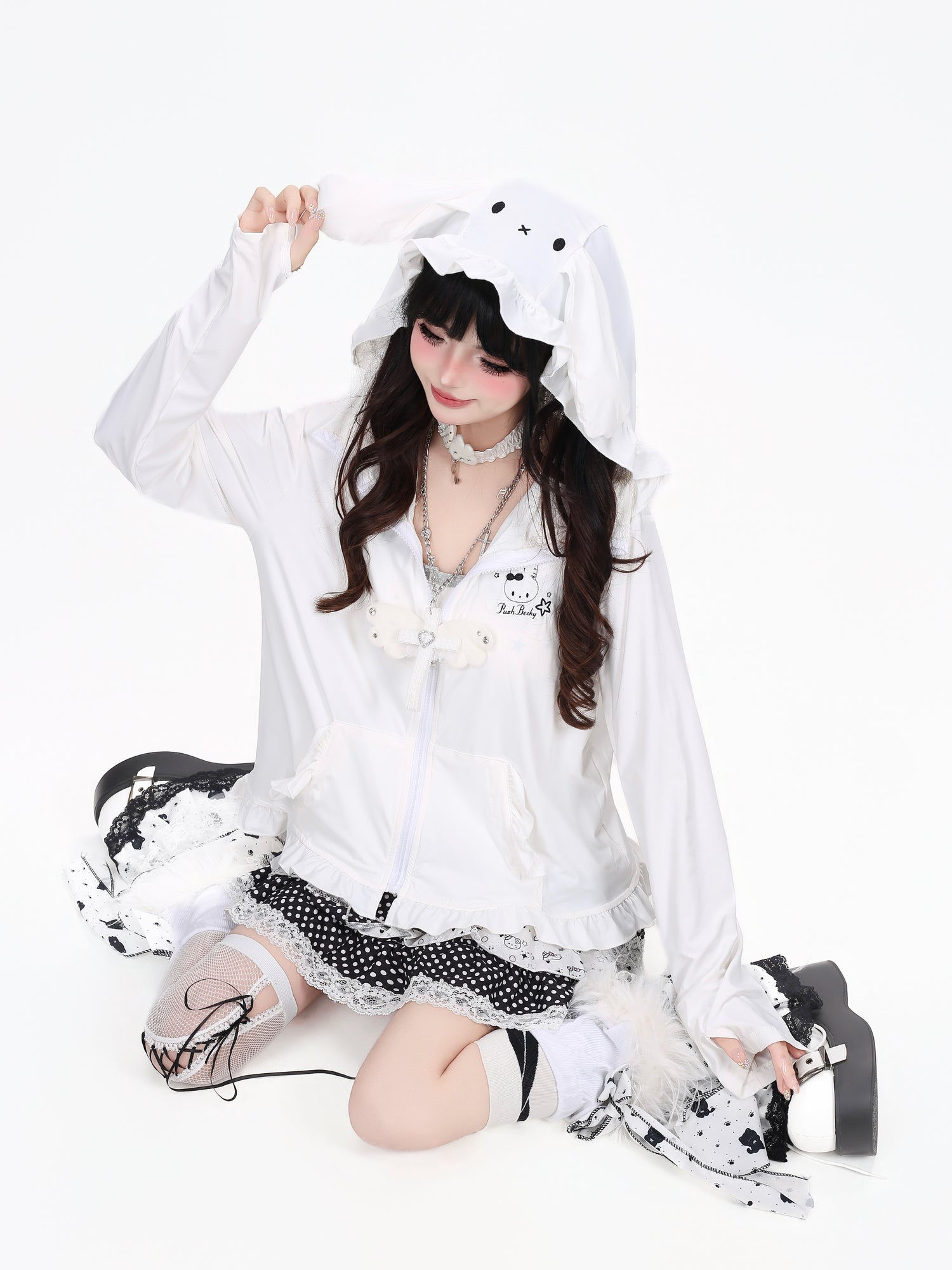 Crazy_Girl_Cute_Rabbit_Ear_Hood_Ruffle_Zip_Loose_Women&