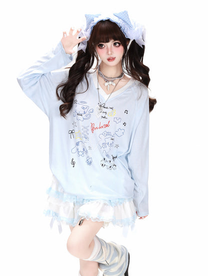 Crazy_Girl_Korean_V-neck_Raglan_Patchwork_Loose_Women&