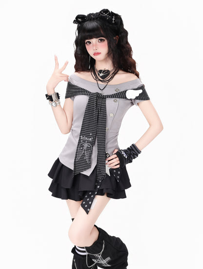 Crazy_Girl_Striped_Embroidered_Faux_Layered_One_Shoulder_Women&