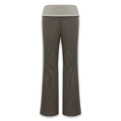 Smoky Green Mesh Trim Flared Yoga Pants