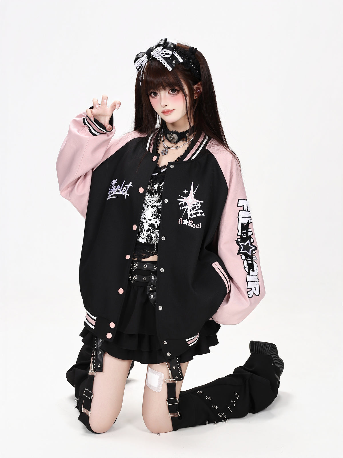 CRAZYGIRL_Embroidered_Striped_Vintage_Loose_Hooded_Raglan_Women&