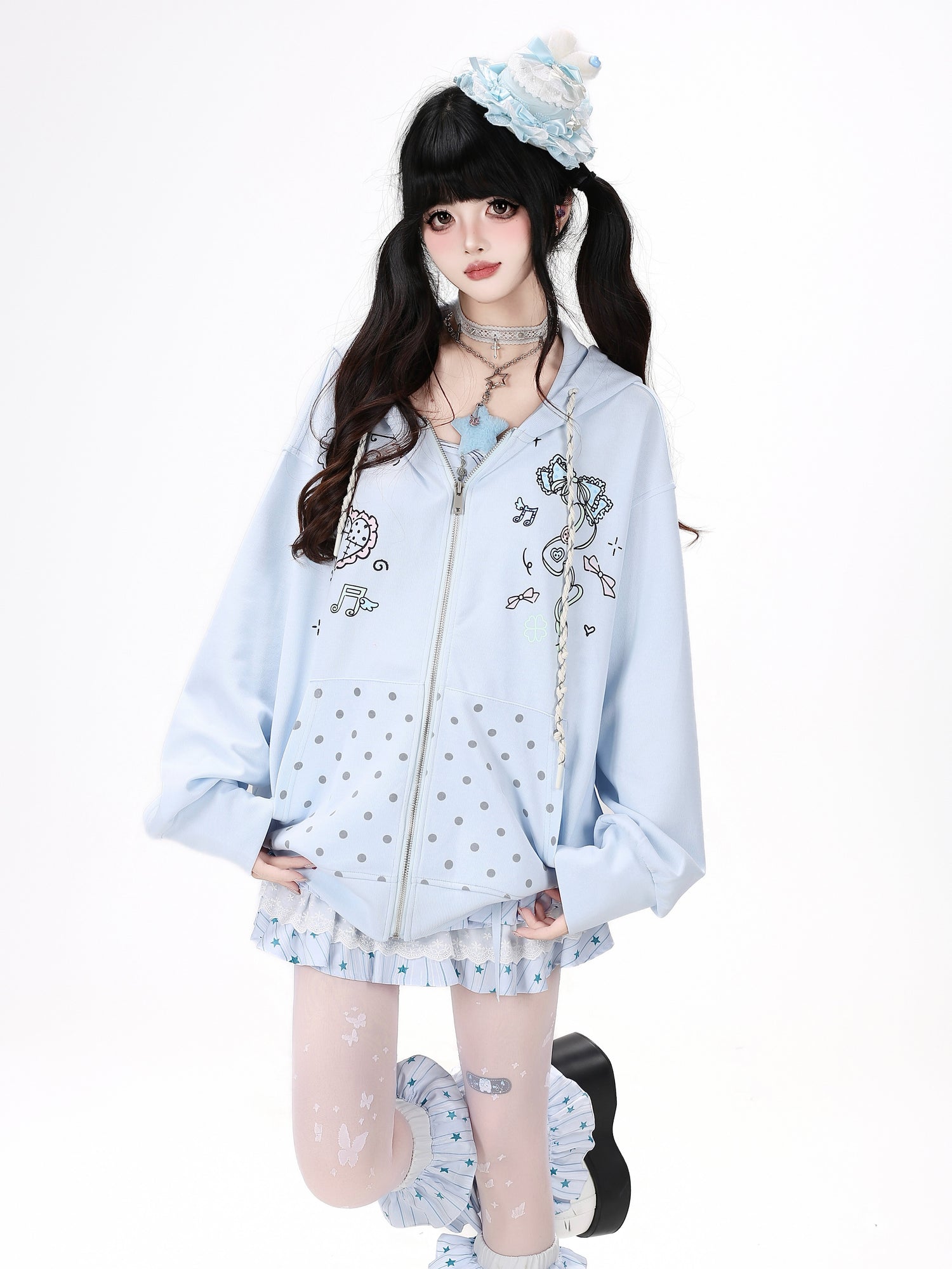 Crazy_Girl_Handpainted_Heart_Bow_Polka_Dot_Doodle_Pocket_Relaxed_Women&