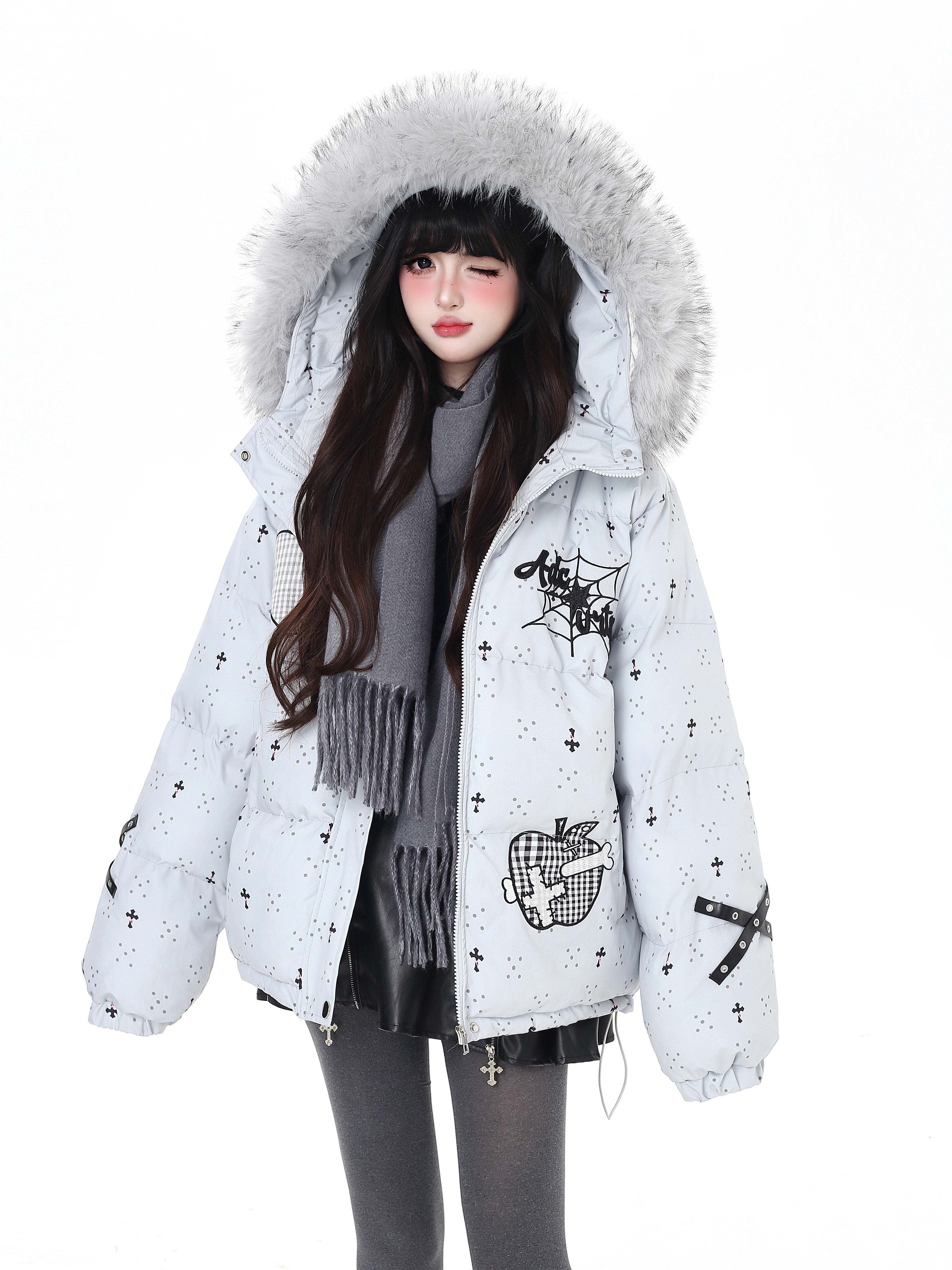 Crazy_Girl_Lightweight_Hooded_Detachable_Fur_Collar_Loose_Fit_Women&