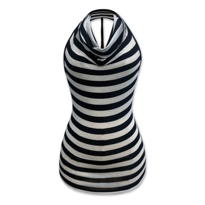 Blue Skin Feel Striped Draped Halter Top