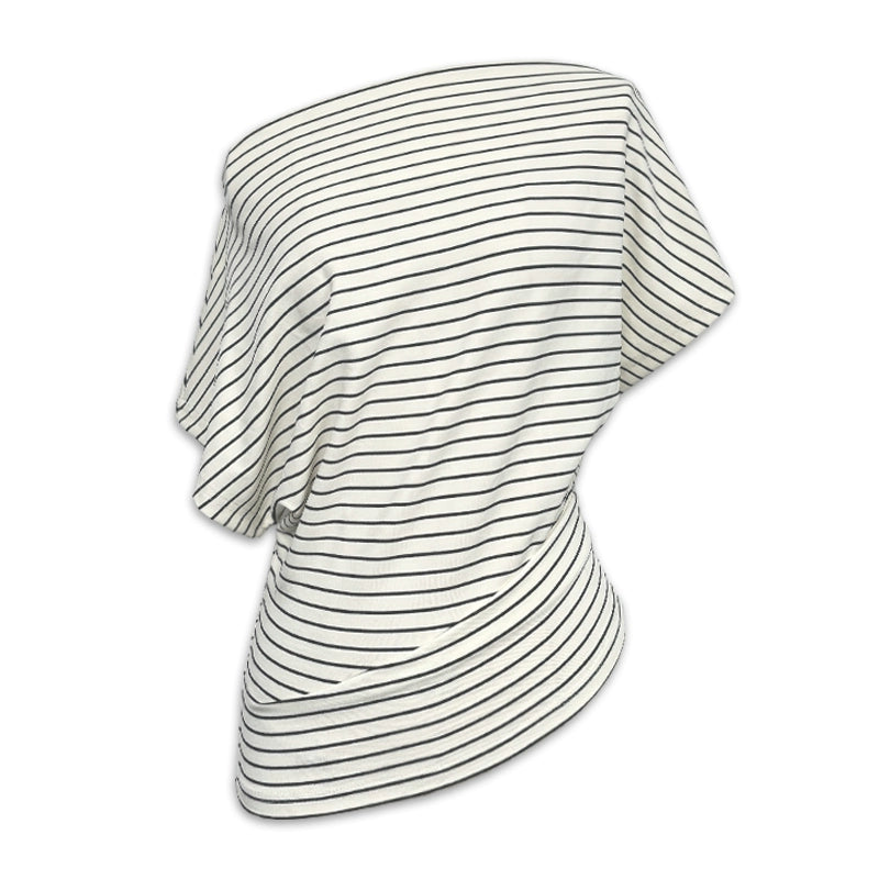 Asymmetric Shoulder Sport Stripe Tee