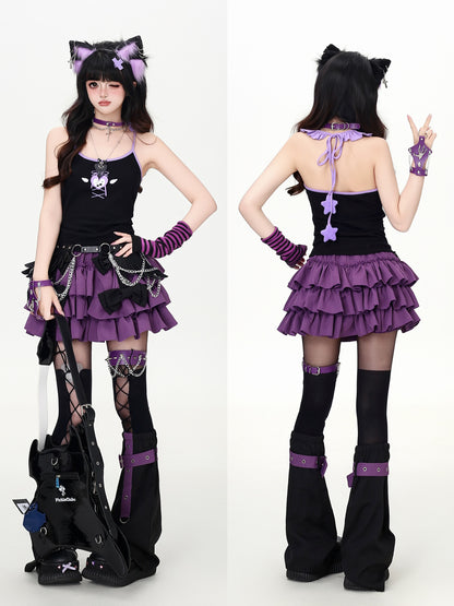 Crazy_Girl_3d_Star_Heart_Applique_Tie_Bow_Halter_Slim_Cropped_Women&