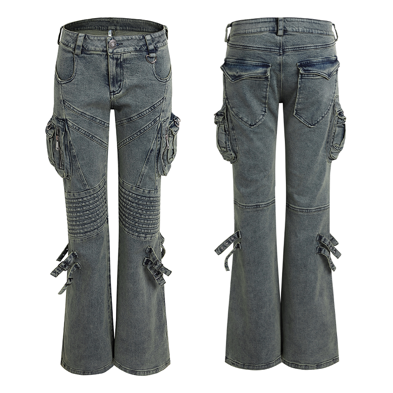 Deconstructed Utility Low Rise Flare Jeans