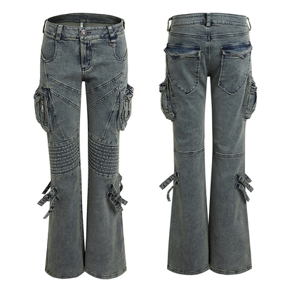 Deconstructed Utility Low Rise Flare Jeans