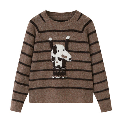 DIDDI_MODA_Dog_Jacquard_Striped_Crewneck_Oversized_Long_Sleeve_Women&