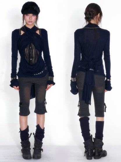 OPEN_AESTHETIC_Cross_Neck_Tencel_Mesh_Lace_Panel_Women&