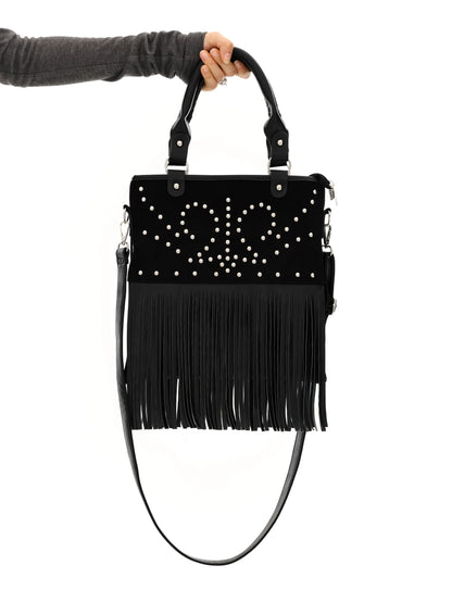YOSHUYUKI_Black_Brown_Two_Tone_Vintage_Stud_Geometric_Tassel_Punk_Women&