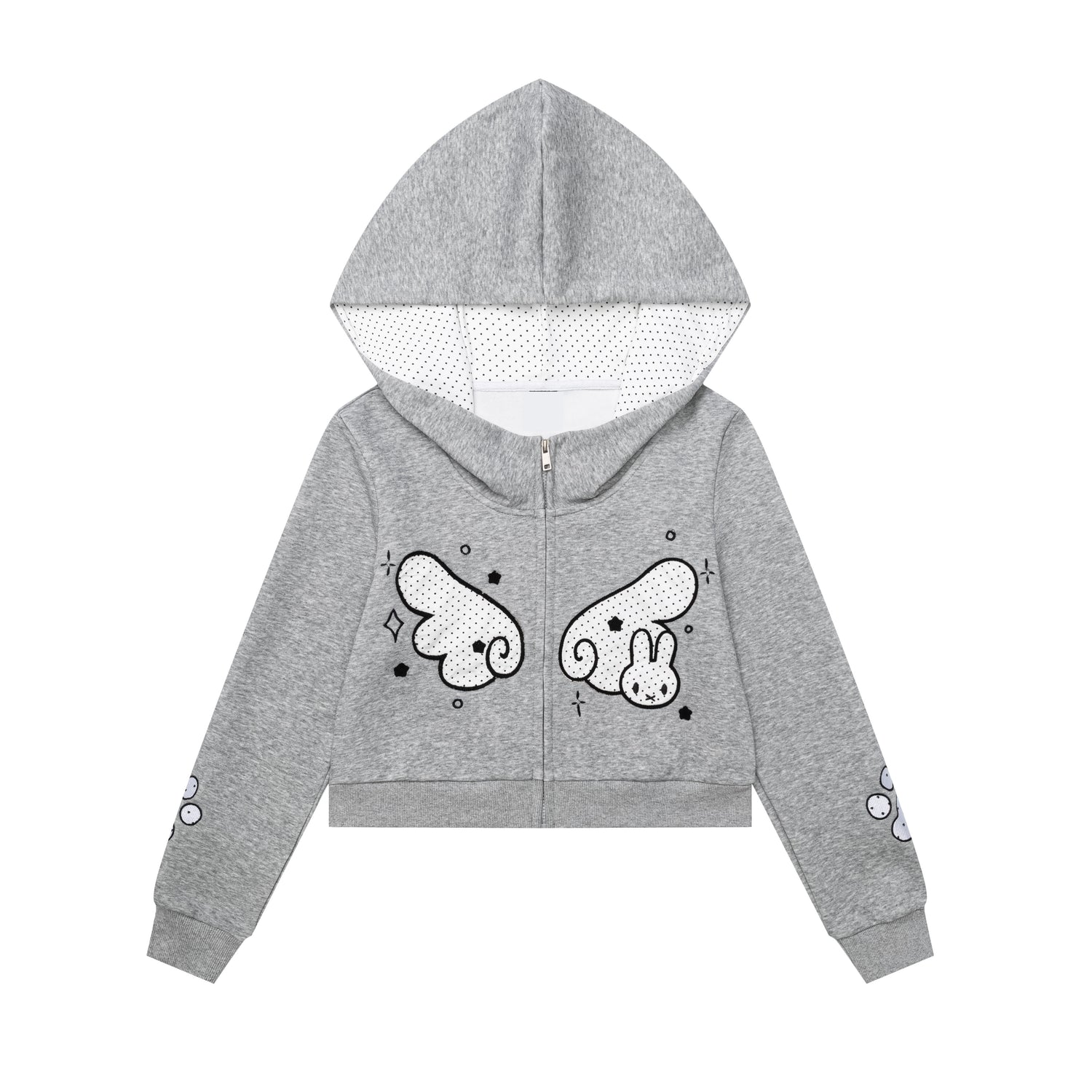 CRAZYGIRL_Gray_Polka_Dot_Butterfly_Wing_Hooded_Short_Loose_Women&