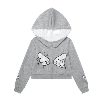 CRAZYGIRL_Gray_Polka_Dot_Butterfly_Wing_Hooded_Short_Loose_Women&