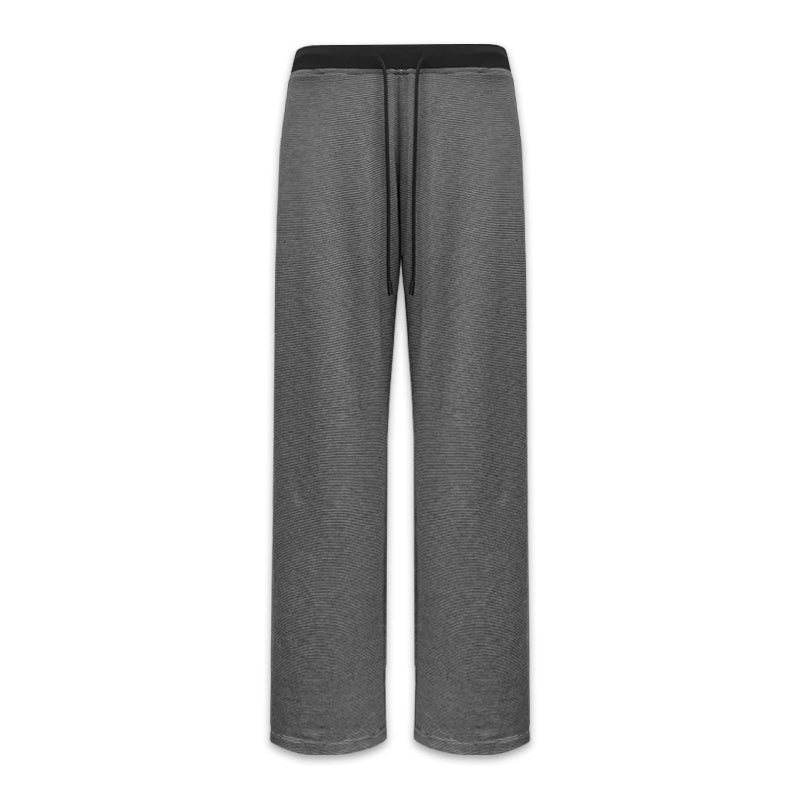 Black Gray Striped Knit Drawstring Wide Leg Pants