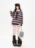 CRAZYGIRL_Striped_V-neck_Fake_Two_Piece_Loose_Pullover_Women&