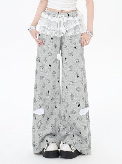 Crazy_Girl_Sweet_Floral_Printed_Lace_Trim_High_Waist_Women&