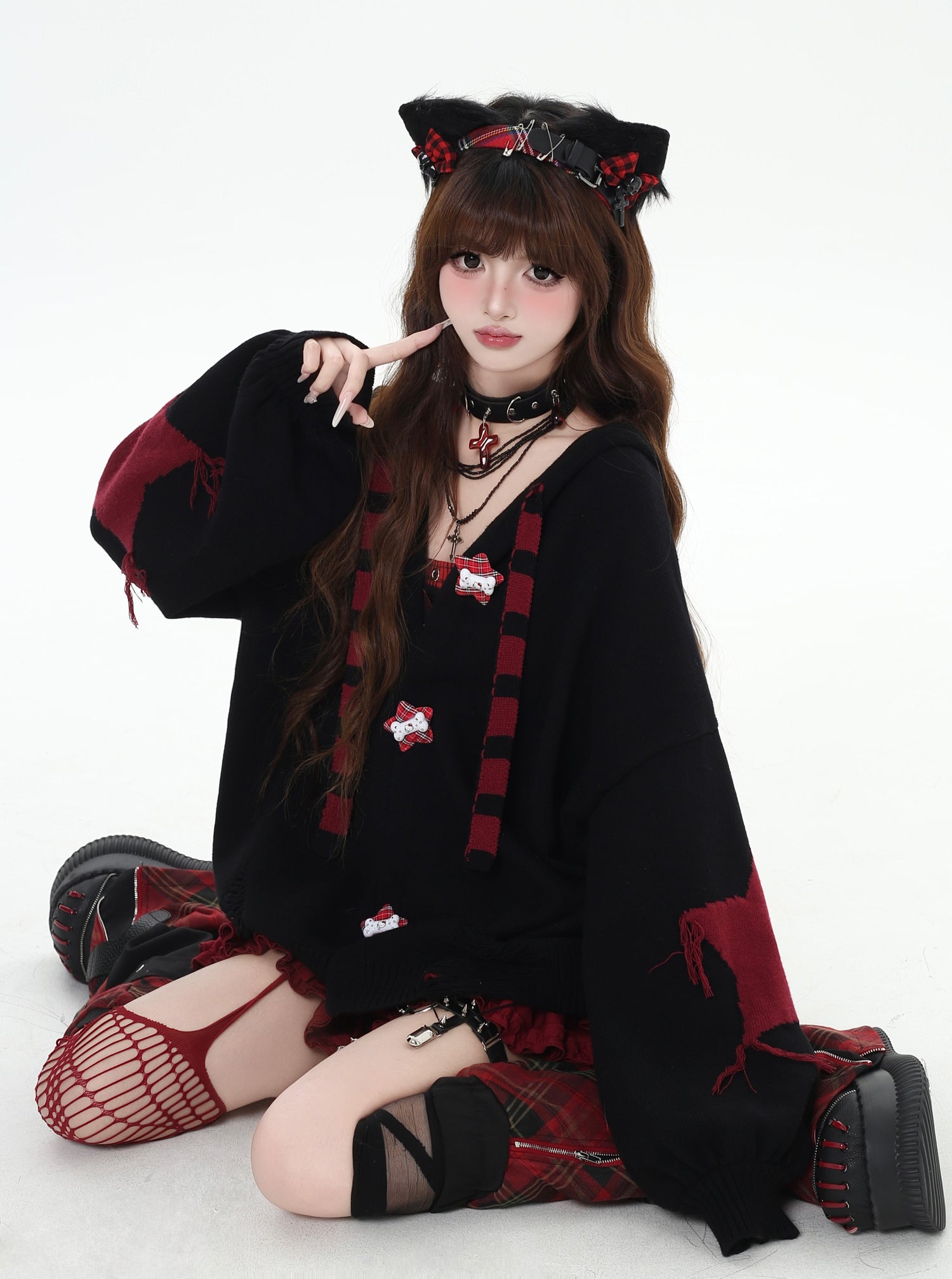 Crazy_Girl_Hooded_Rabbit_Ear_Striped_Star_Women&