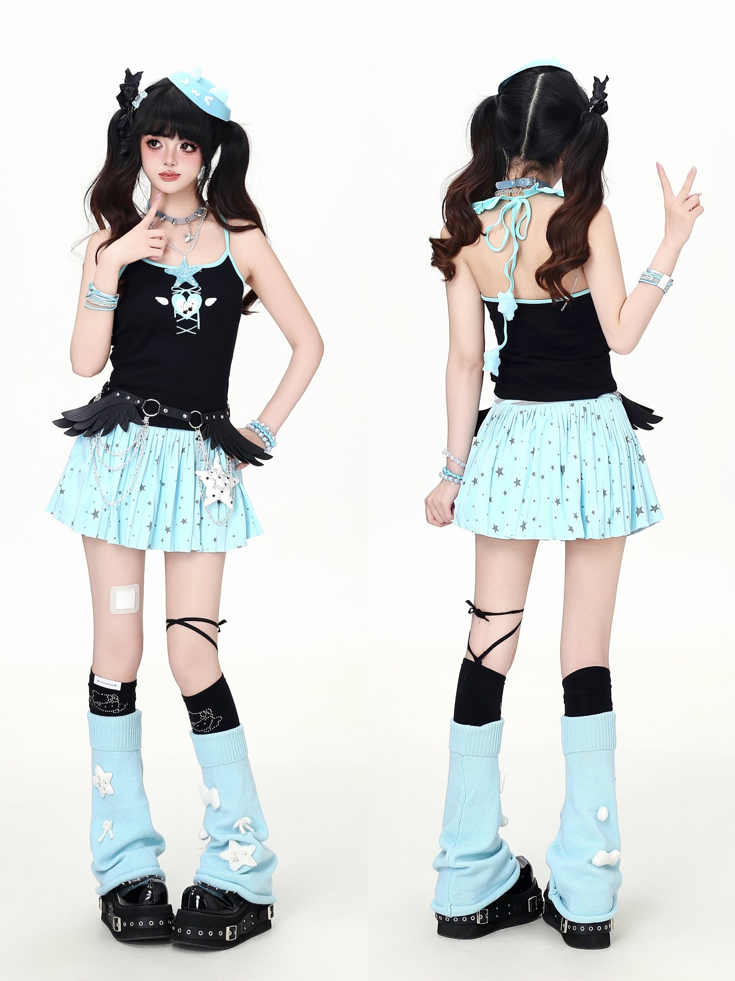 Crazy_Girl_3d_Star_Heart_Applique_Tie_Bow_Halter_Slim_Cropped_Women&