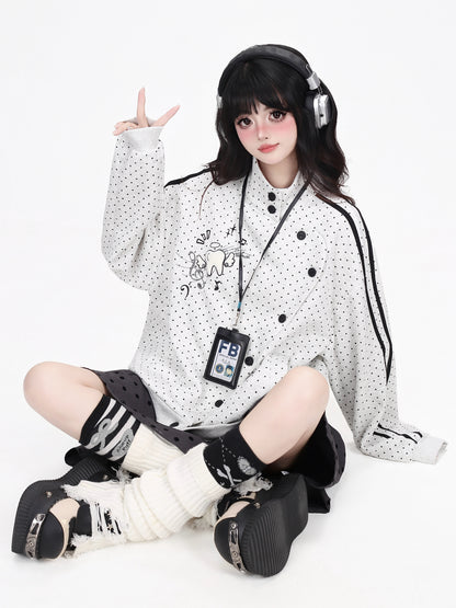 Crazy_Girl_Polka_Dot_Striped_Embroidered_Stand_Collar_Diagonal_Button_Women&
