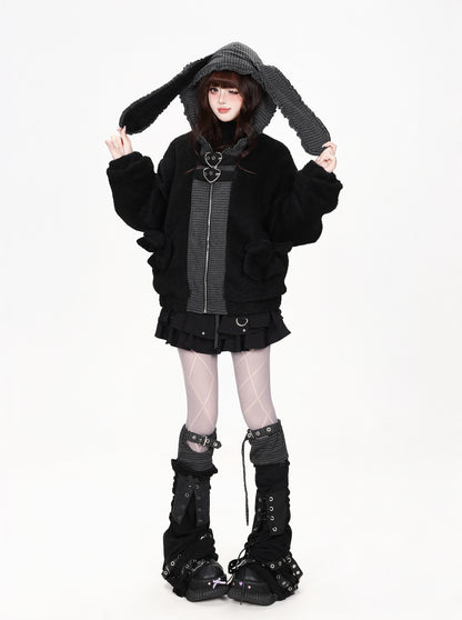 CRAZYGIRL_Striped_Heart_Buckle_Bunny_Ear_Loose_Fit_Women&