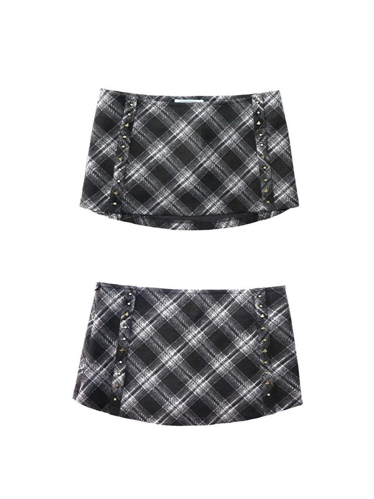 ONNASENSHI Black White Check Studded Low Waist Women&