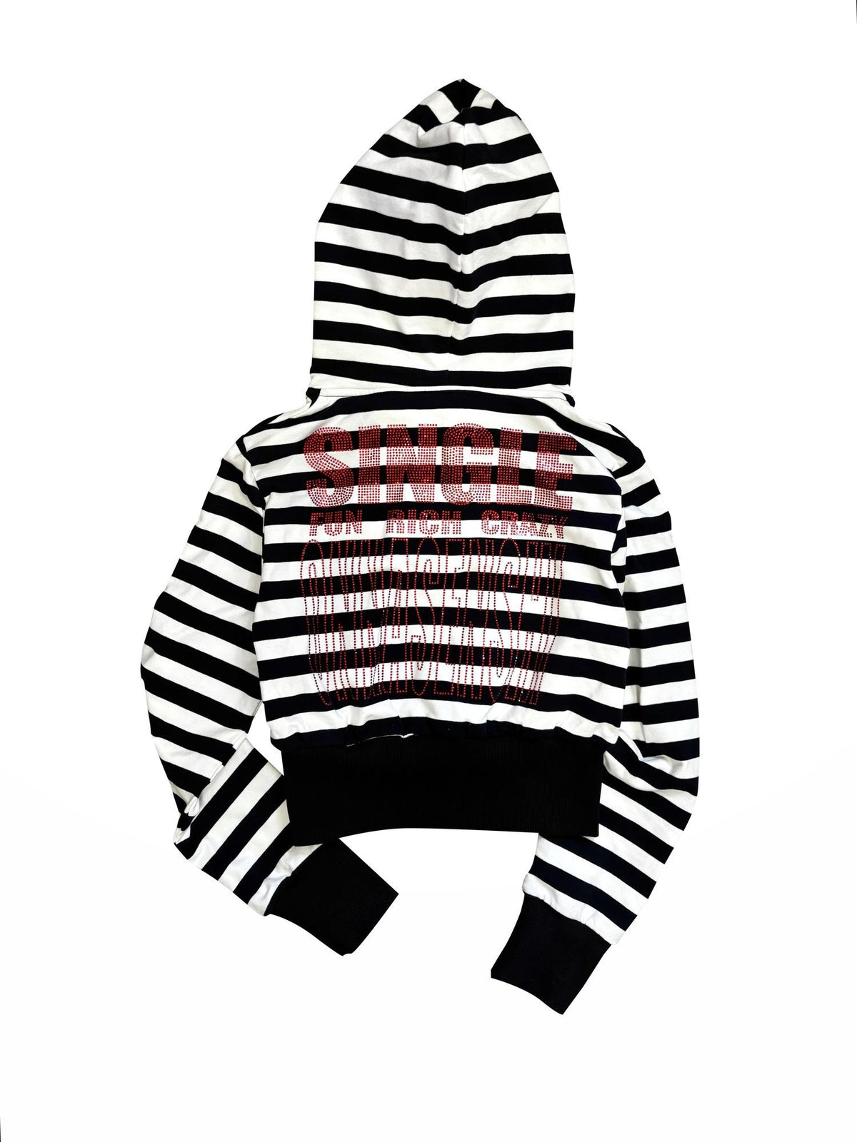 ONNASENSHI Black White Striped Rhinestone Double Layer Hood Women&
