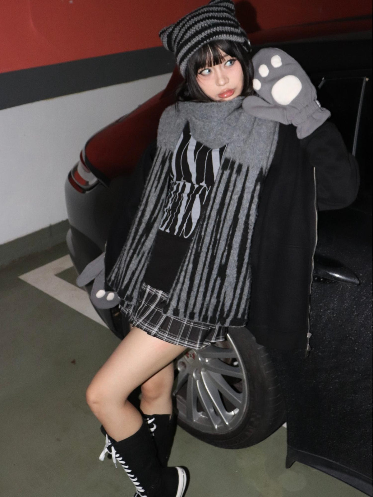 ONNASENSHI Colorblock Brushed Fleece Warm Long Women&