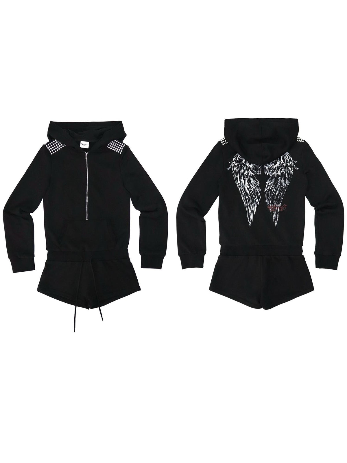 ONNASENSHI Hooded Studded Distressed Print Women&