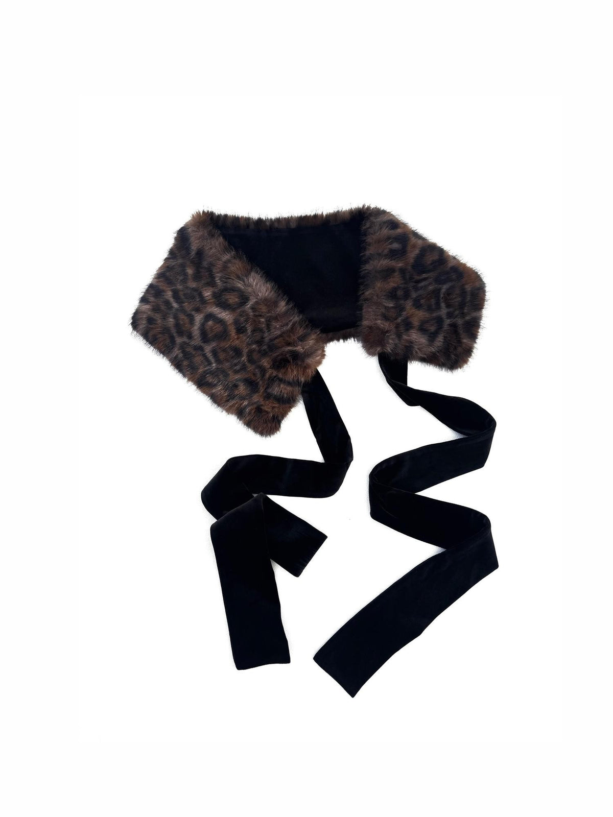 ONNASENSHI Leopard Print Faux Fur Spliced Velvet Adjustable Lace Up Women&