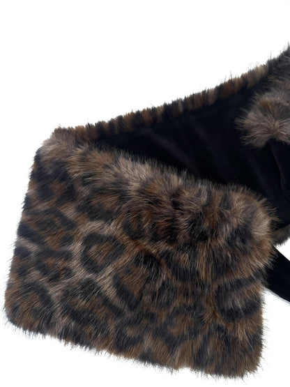 ONNASENSHI Leopard Print Faux Fur Spliced Velvet Adjustable Lace Up Women&