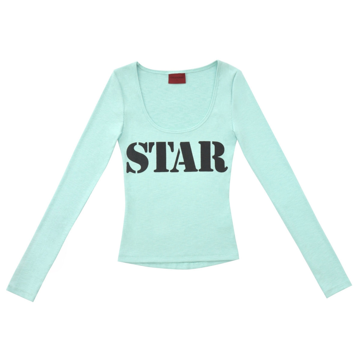 ONNASENSHI_Mint_Green_Star_Print_Slim_U_Neck_Women&