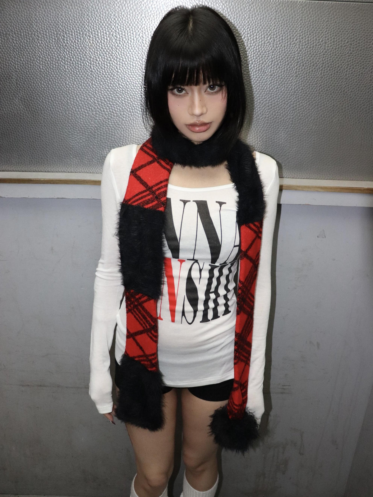ONNASENSHI_Mohair_Spliced_Black_Red_Check_British_Women&