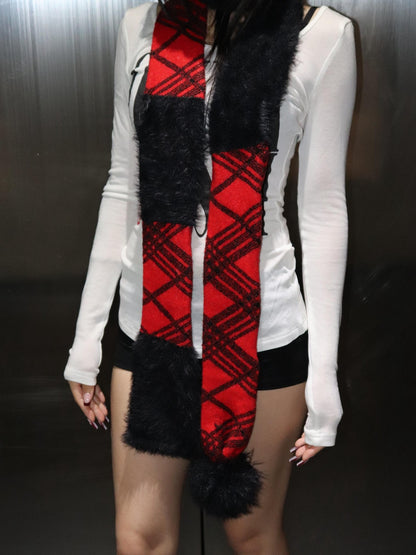 ONNASENSHI Mohair Spliced Black Red Check British Women&
