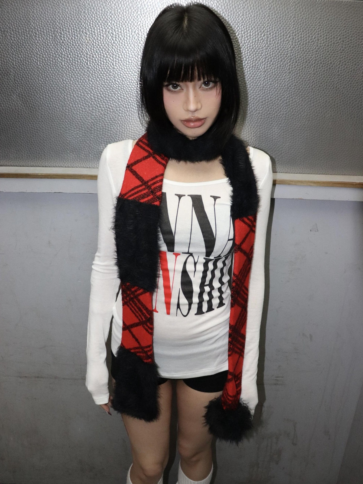 ONNASENSHI Mohair Spliced Black Red Check British Women&