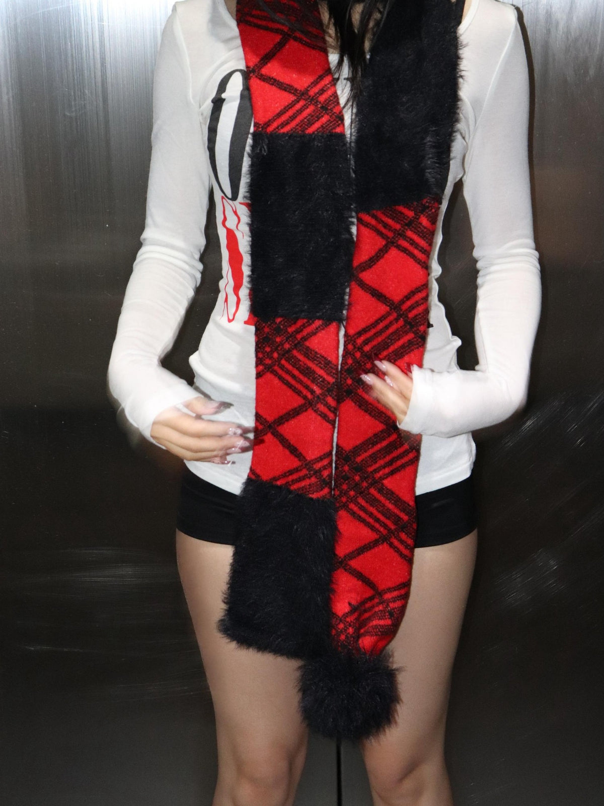 ONNASENSHI Mohair Spliced Black Red Check British Women&