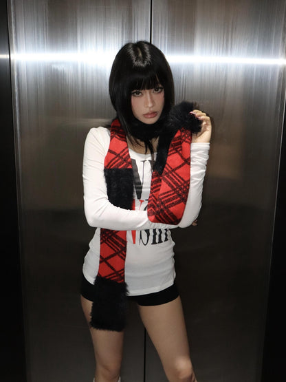 ONNASENSHI Mohair Spliced Black Red Check British Women&