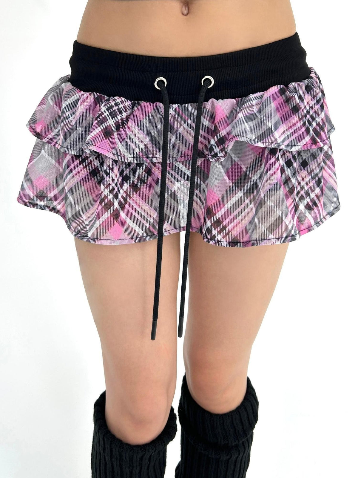 ONNASENSHI Pink Plaid Sheer Mesh Low Waist Women&