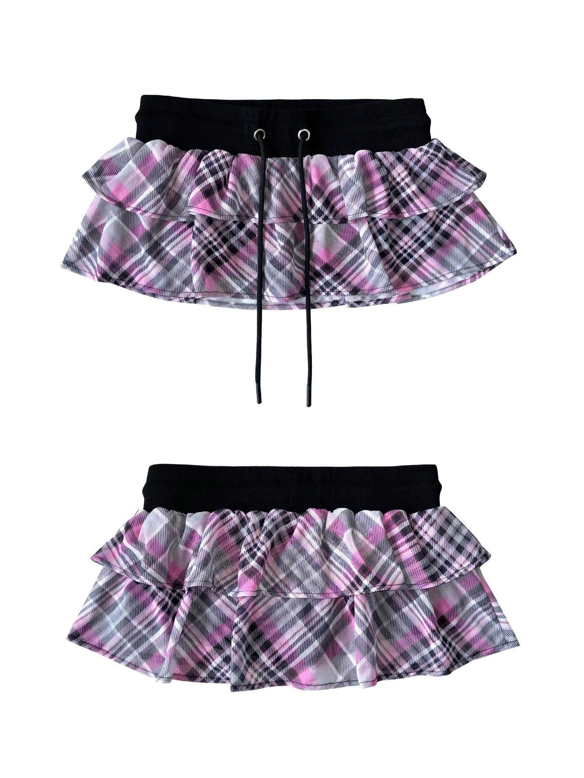 ONNASENSHI Pink Plaid Sheer Mesh Low Waist Women&