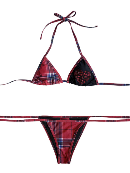 ONNASENSHI_Red_Check_Asymmetrical_Colorblock_Heart_Rhinestone_Women&
