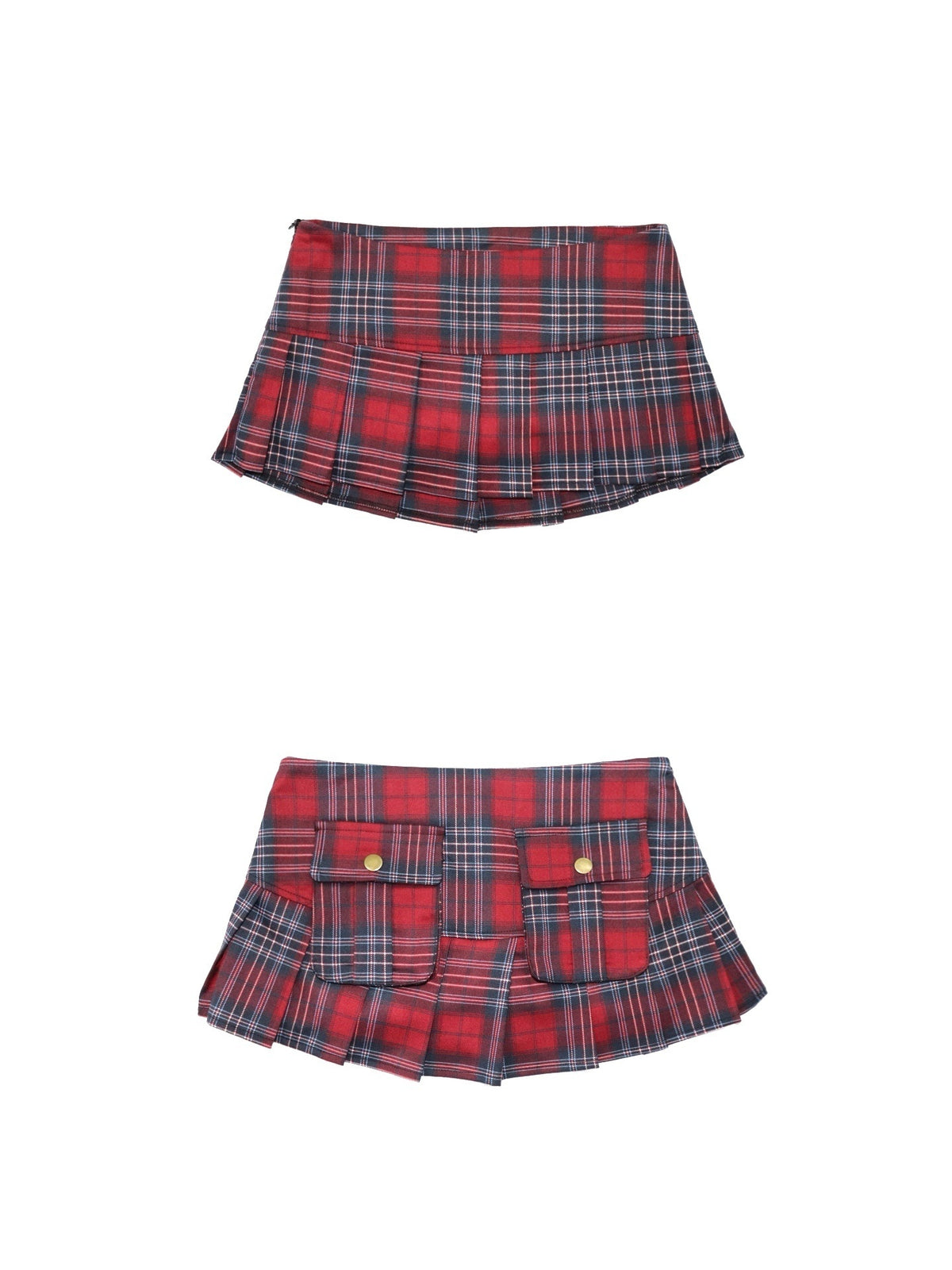 ONNASENSHI_Red_Plaid_Handset_Pleated_Low_Waist_Pocket_Women&